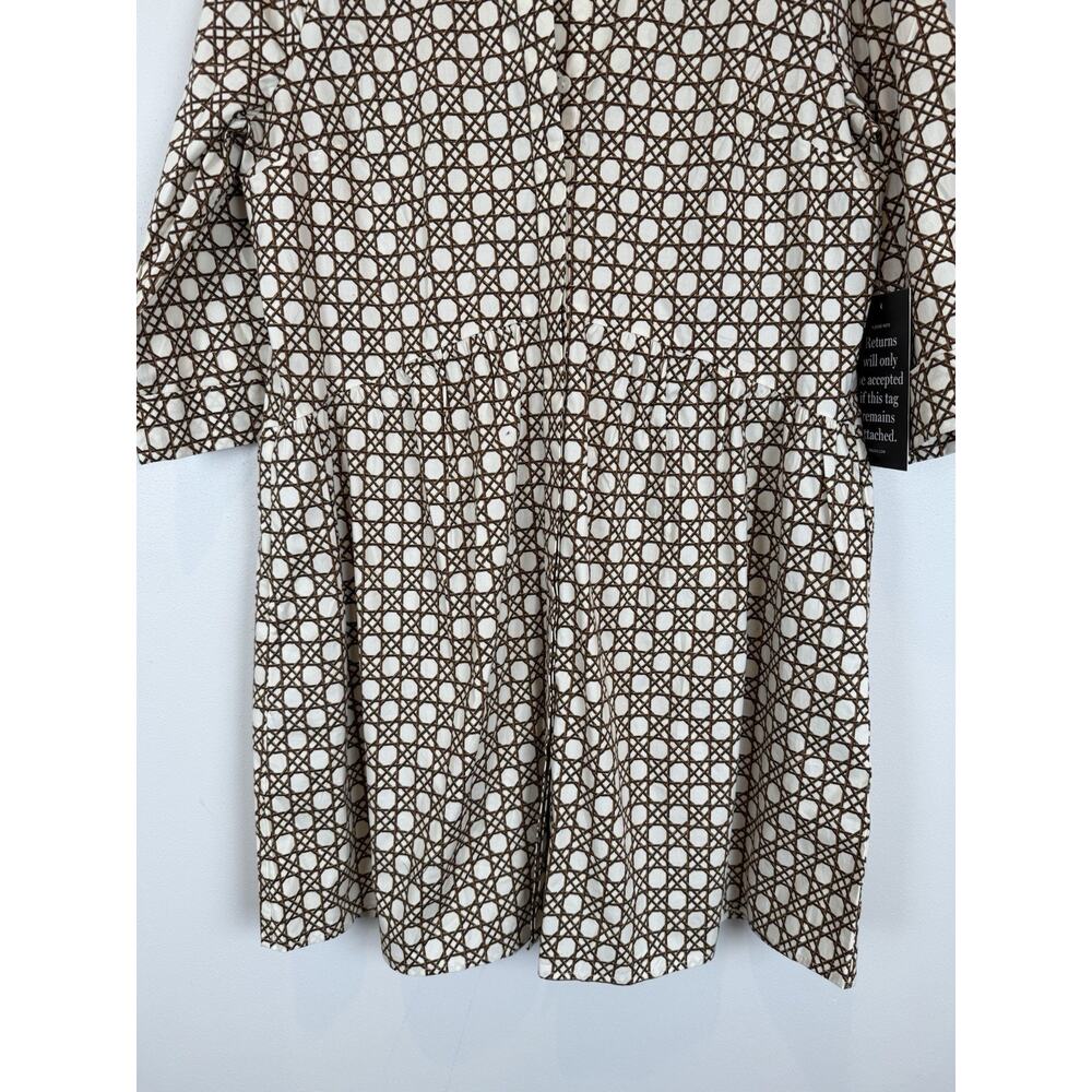 Tuckernuck Birch Cane Royal Shirt Dress Size L Beige White 3/4 Sleeve NEW - Picture 7 of 11